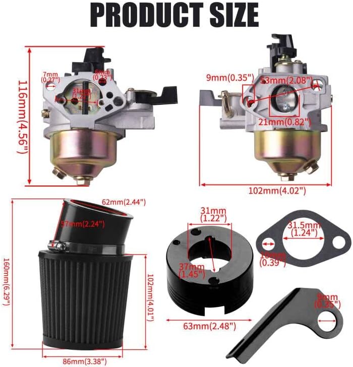 MRELC Predator Carburetor Air Filter Adapter Jet Kit for Predator 301cc 420cc 13hp 15hp GX340 GX390 389cc Mini Bike Parts Go Kart Golf Cart Mud Boats Lawnmower Pressure Washer(Black) - Image 4